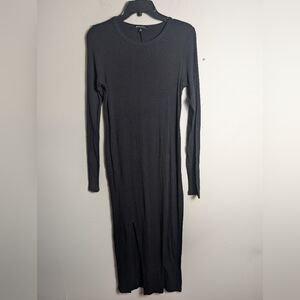 Beyond Yoga Day To Night Dress Ribbed Black Midi Max W Slit Crew Neck Sz M